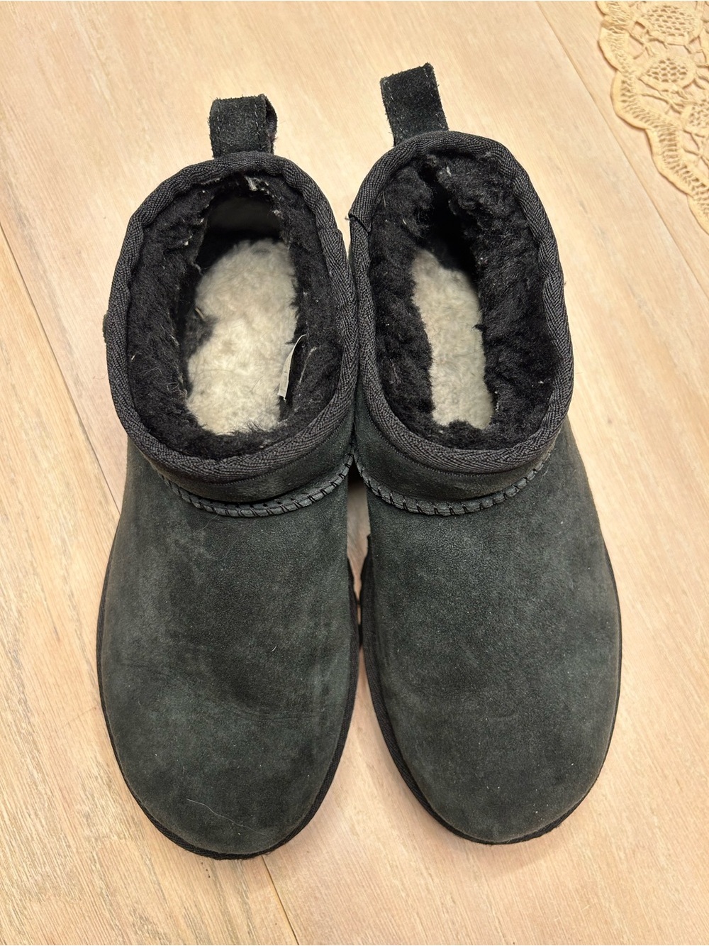 UGG Kids Black Suede Faux Fur Lined Slip-On Booties